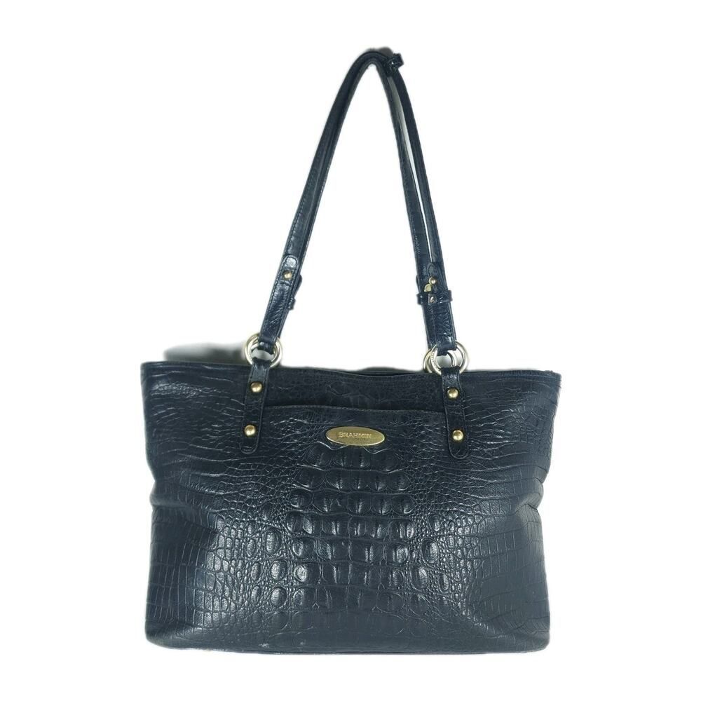 BRAHMIN Asher Medium Black Croc Embossed Melbourne Leather Tote bag